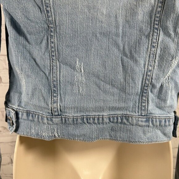 Garage Distressed Light Wash Blue Denim Button Up Collared Jean Jacket Women’s S - Picture 10 of 10